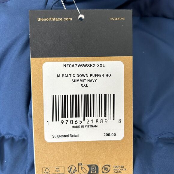 NWT Men's North Face Baltic Hoodie Insulated 600-Down Puffer Jacket XXL Blue B3 - Picture 9 of 11